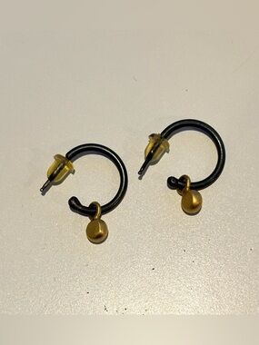 Black Hoop Earrings with plated Gold Drops